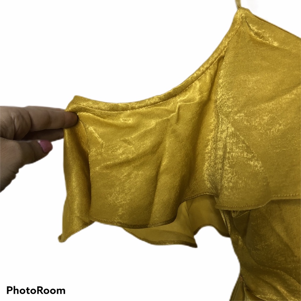 Lulus Layla Mustard Yellow Satin Wrap Dress. NEW - Picture 5 of 8